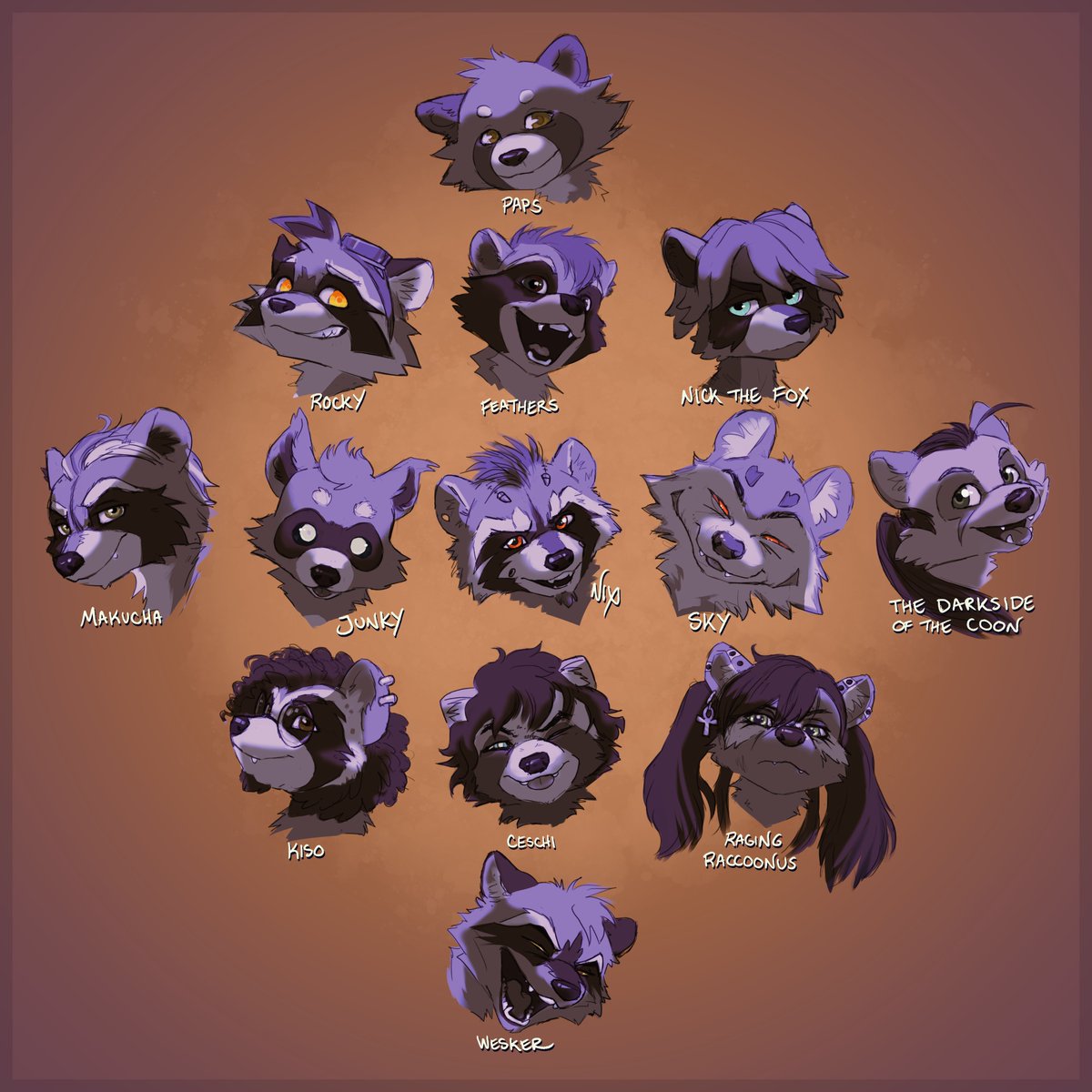 "Raccoon Mayhem"

Took a bit of effort but I finally finished up the Raccoon Raffle art~
I wanted something Fall-sy and a little Spooky

Thank you all for participating! I hope you like the result!