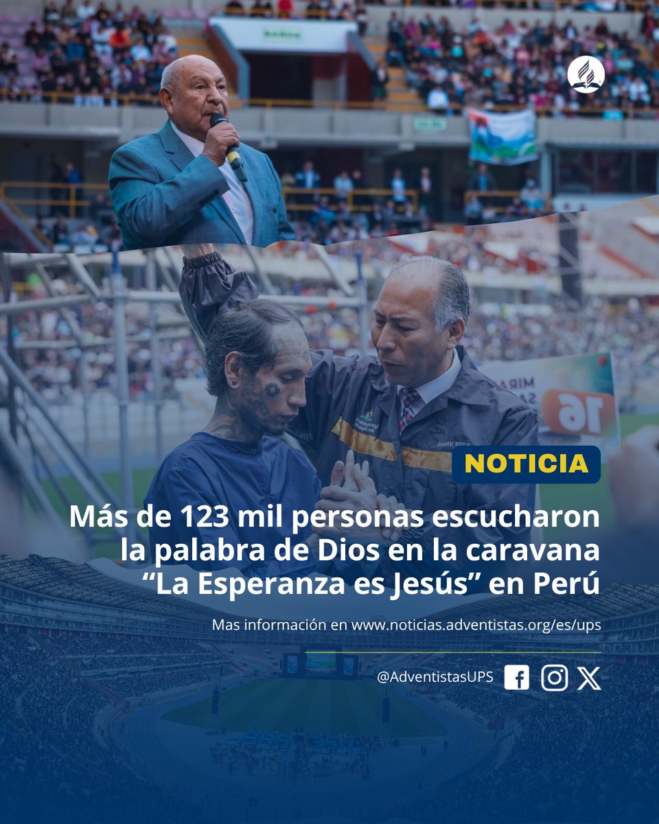 🔴 #Noticia | 💬 Once ciudades fueron escenario de fe y esperanza con el pastor Alejandro Bullón. Asimismo, 3900 evangelistas se movilizaron para predicar en costa, sierra y selva del país.📖🙏🏽🇵🇪✨

📌Lee aquí: 
noticias.adventistas.org/es/mas-de-123-… 

#AdventistasUPS #LaEsperanzaEsJesús