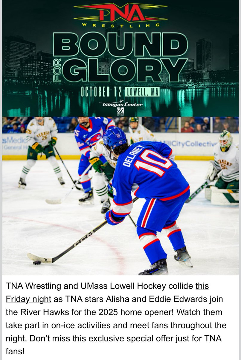 Tomorrow night Oct 3 - <a href="/TheEddieEdwards/">Edward Edwards</a> &amp; <a href="/MrsAIPAlisha/">LISH</a> will be part of the UMass Lowell hockey 🥅 game