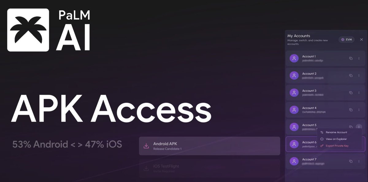 palmaierc's tweet photo. We enter the weekend with some great news - the next step for $PALM adoption is imminent. 

The Android version of our $PALM DeFi App has now been packaged and passed the essential security checks.

📱 In our Closed Beta platform on the Hub, most signed wallets reported their systems as Android, so we prioritized getting the distribution version for those devices out first. iOS users shouldn't feel left out as this'll only help get more information and data and ensure an even smoother rollout for their devices.

If you're lost about what the DeFi SuperApp we're building is, check the latest update feed and prepare to be surprised. Yes, it's possible and we're indeed building it.

Never get drained again this run. Adopt $PALM.

🕝 Stake your $PALM tokens now at https://t.co/PjipGNRL6J -> the new APYs for the three tiers are announced shortly.
