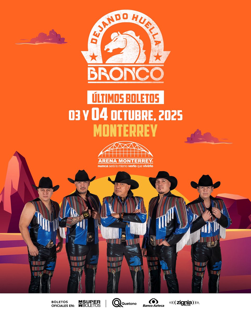 🐎🚨¡ÚLTIMOS BOLETOS! 🚨🐎

Todo esta listo para cantar juntos “Con zapatos de tacón. Las nenas se ven mejor” junto con <a href="/Grupo_Bronco/">Bronco Oficial</a> en la #ArenaMonterrey

 ¡No te quedes fuera! 

📆 3 y 4 de octubre de 2025

🎟️👉ow.ly/tofv50Wrz1q