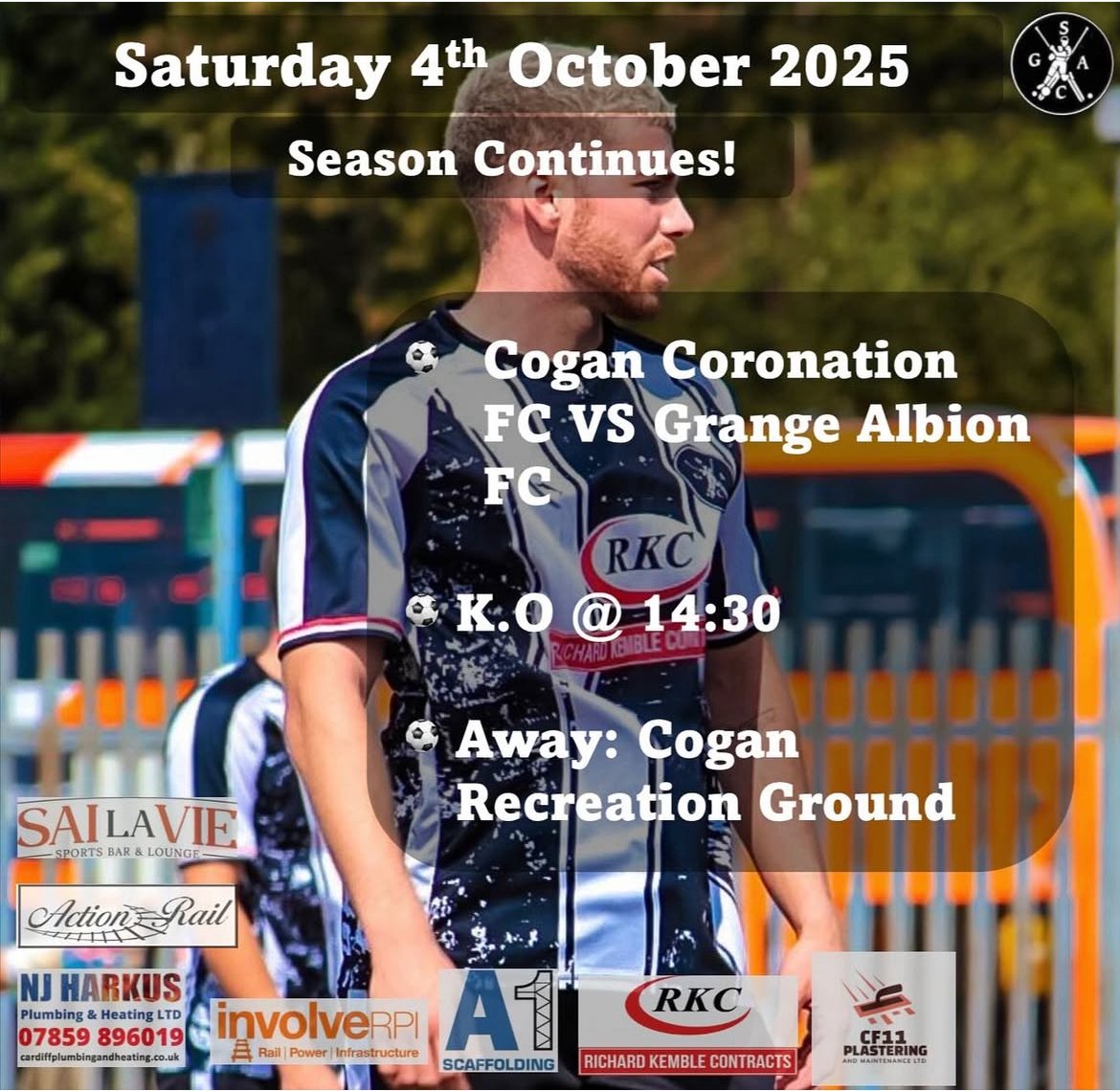 ⚫️⚪️⚽️1stTeam⚽️⚪️⚫️ 
🆚 | <a href="/CoganCoroAFC/">Cogan Coronation AFC</a> 
🗓️ | Sat 4th October 
⏰ | KO 2:30pm
🚌 | Cogan Leisure Centre
🏆 | <a href="/SWPLInfo/">South Wales Premier League Info</a> <a href="/FAWales/">FA WALES</a> 
📸 | Zia Vella

Richardkemblecontracts.co.uk

cardiffplumbingandheating.co.uk

Leckwithbuildingsupplies.co.uk