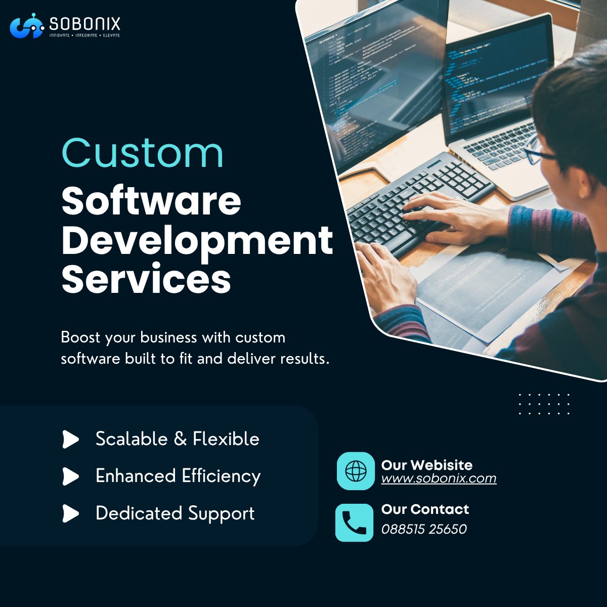 SobonixTech's tweet image. 🚀 Transform your ideas into reality with Sobonix! We deliver innovative custom software development services that scale with your business needs. Let’s build smarter, faster, and future-ready solutions together.
#TechInnovation #Sobonix #CustomSoftware #SaaS #AI