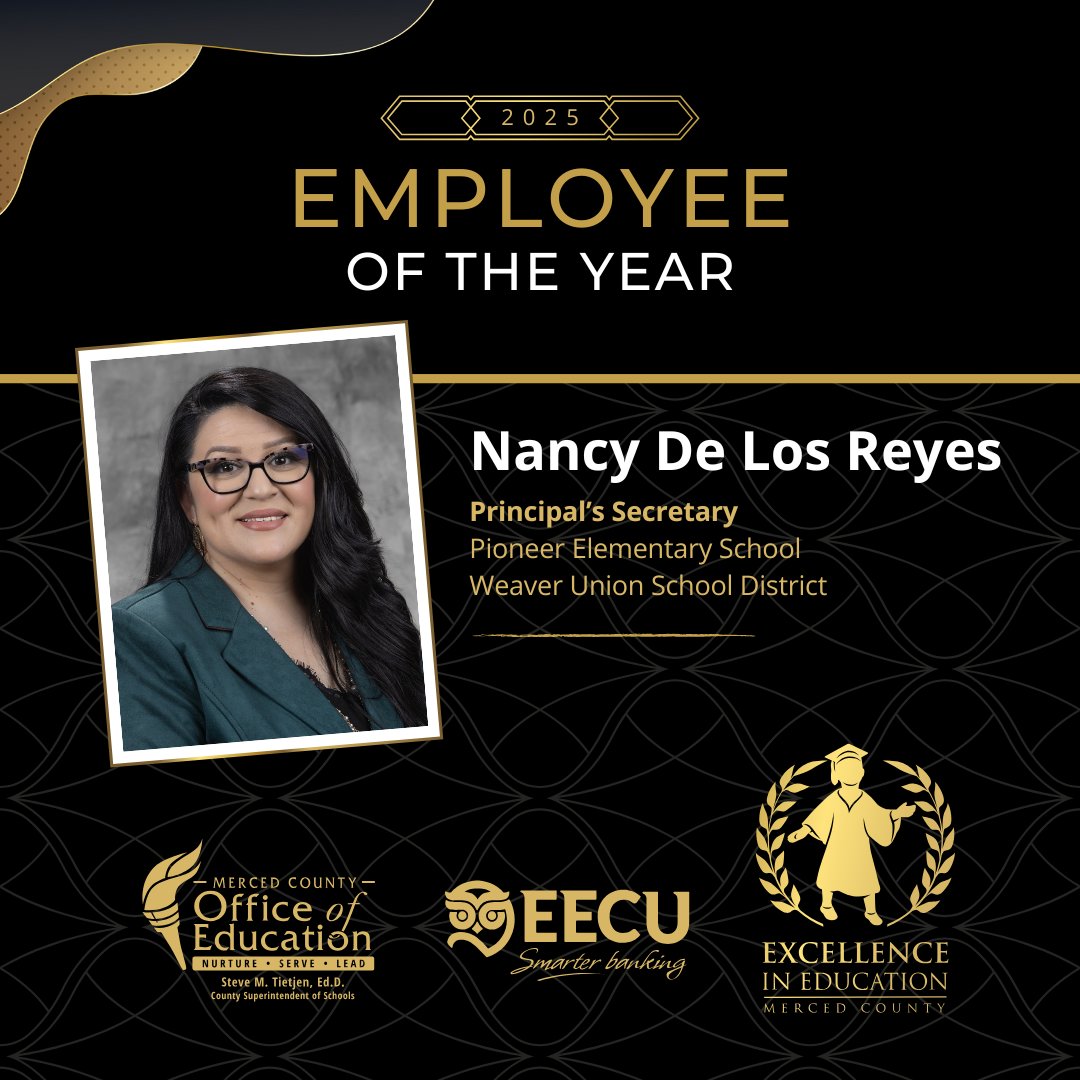 Congratulations to the 2025 Merced County Excellence in Education Employee of the Year, Nancy De Los Reyes from the Weaver Union School District!  🎉

Visit mcoe.org/eie to learn more about Nancy and the rest of the 2025 Excellence in Education employee honorees.