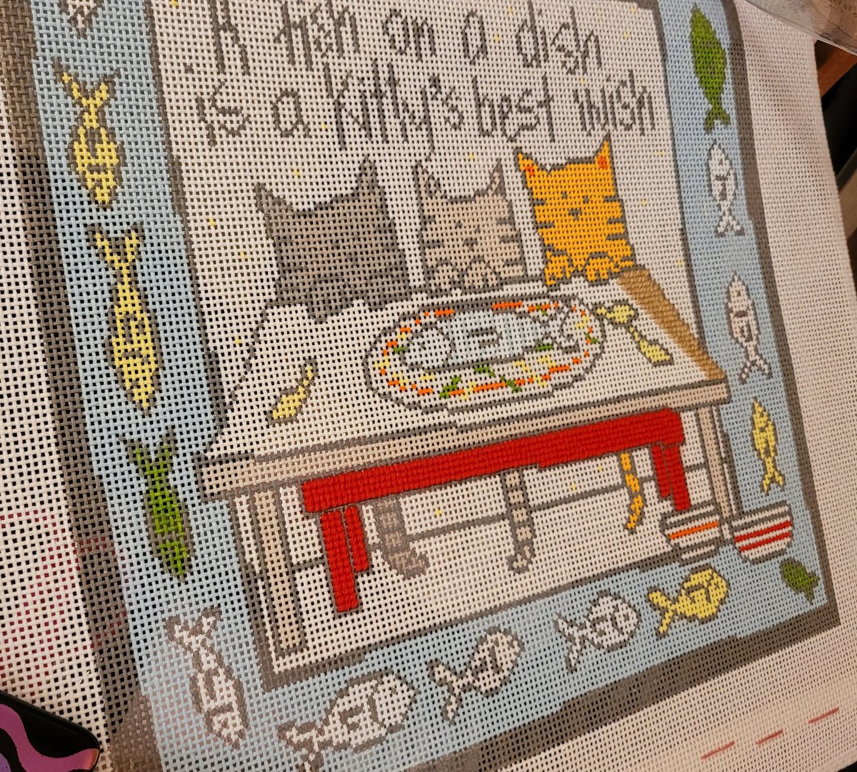 The craft in question, cat needlepoint canvas!!! #showgirl ❤️‍🔥