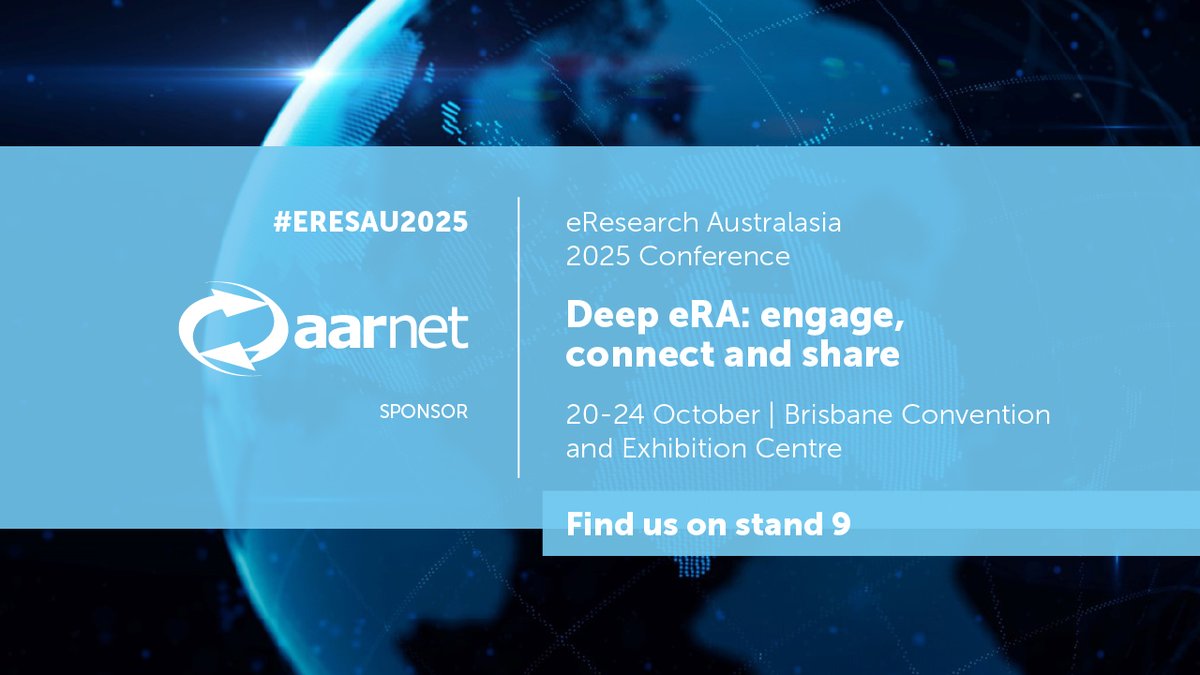 AARNet's tweet image. We&apos;re excited to be heading to the 2025 #eResearch Australasia Conference later this month! 

🗓️ 20-24 October #Brisbane

We&apos;ll have a number of sessions during the week and a @Globus workshop on Monday + find us on stand 9!

More or register ow.ly/NJNy50X5Yqi #eResAU2025