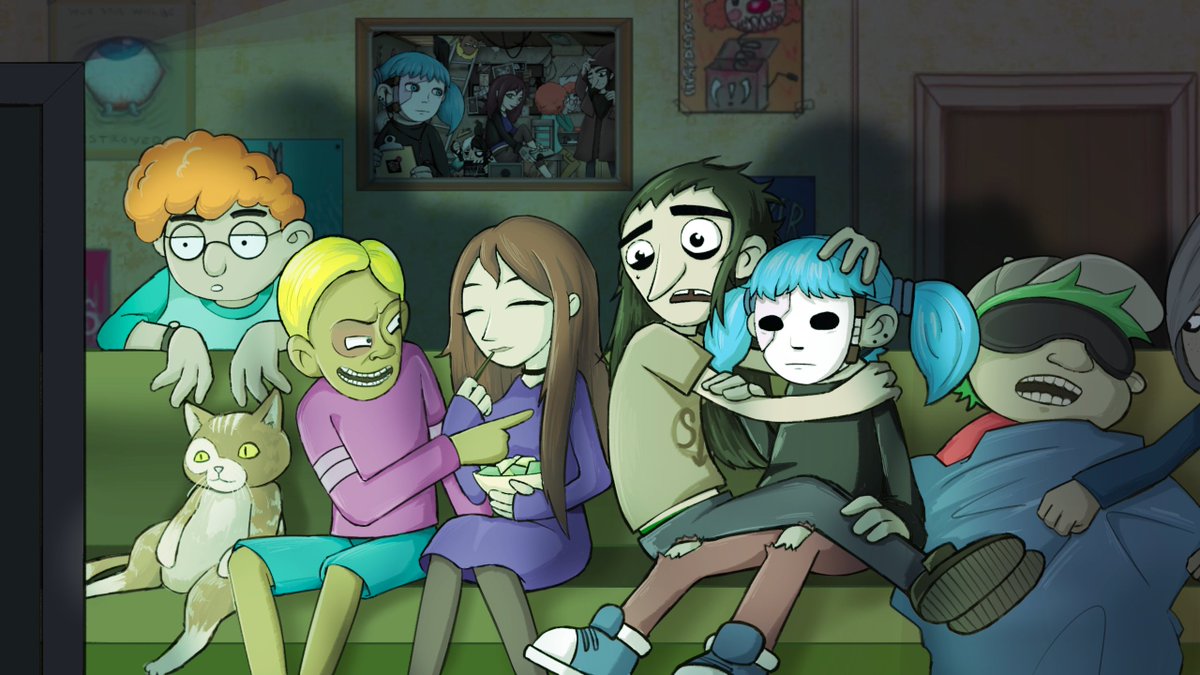 Just watching  horror movie together！(I drew it by coincidence💙)<a href="/PortableMoose/">Portable Moose</a> #SallyFace