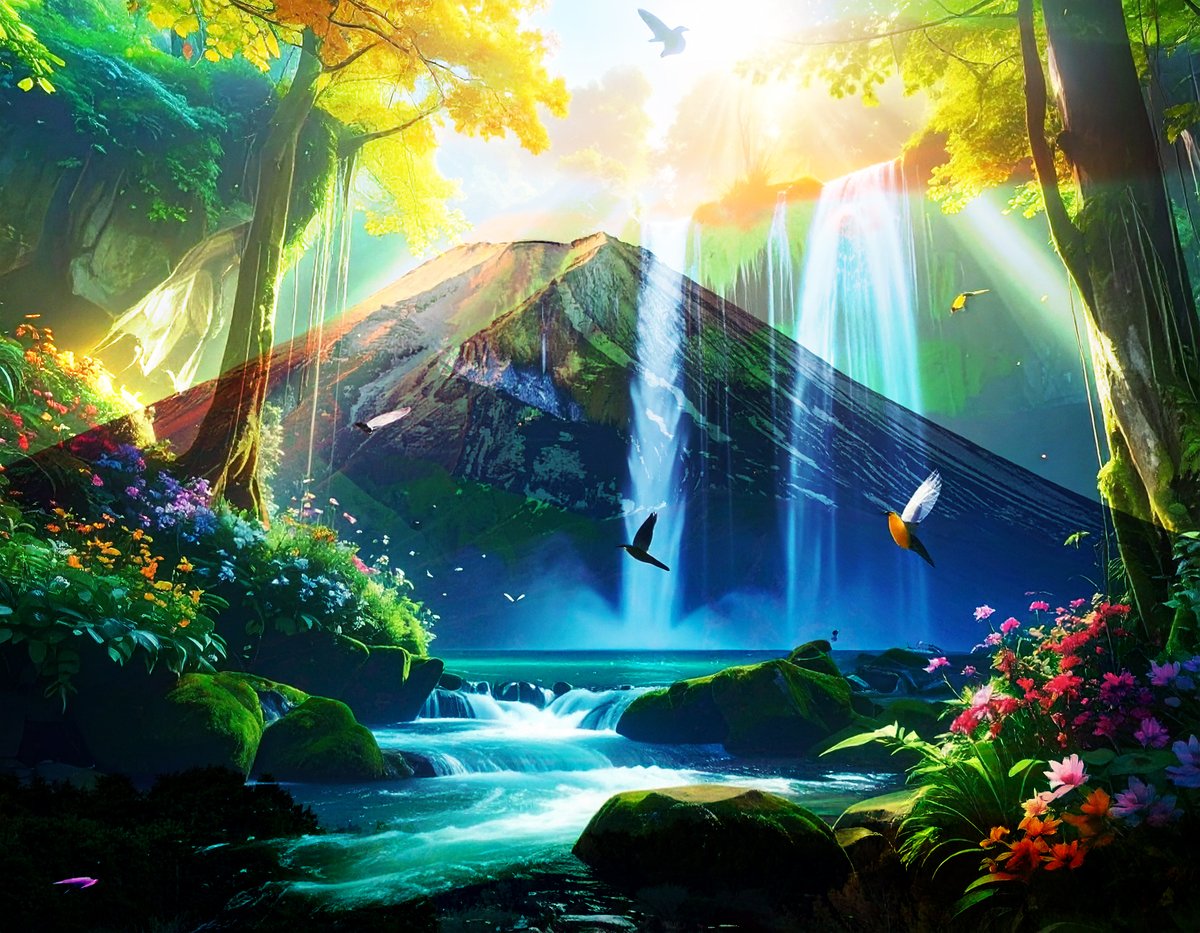 sanrotasu0216's tweet image. Mount Fuji seen beyond the waterfall  Núi Phú Sĩ nhìn thấy phía bên kia thác nước #AI  #PS  #Adobe