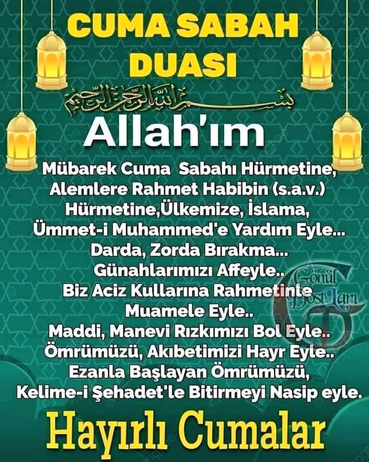Hayırlı nurlu cumalar diliyorum hepinize selamlar.