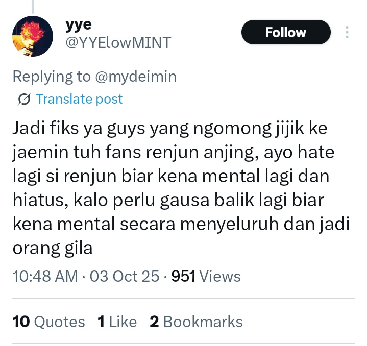 ihrjpteam's tweet image. REPORT & BLOCK‼️
⭕️ Report as:
• Hate > Dehumanization
• Abuse > Inciting Harassment
❌ DO NOT INTERACT
🔗 x.com/YYElowMINT
Reply "done" if you have RnB