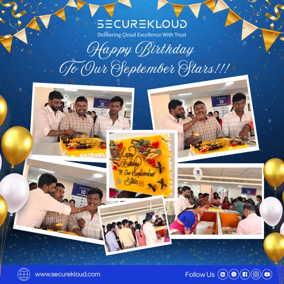 SecureKloudTech's tweet image. 🎂✨ Cheers to our September-born stars at SecureKloud! 💫 From laughter to cake-cutting, we celebrated the joy of connection &amp;amp; teamwork. ❤️ Here’s to success, smiles &amp;amp; milestones ahead! 🚀

#SecureKloudCelebrates #TeamSpirit #LifeAtSecureKloud #TogetherWeGrow
