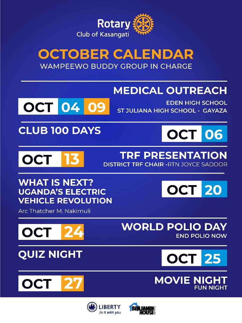 "O hushed October morning mild, Begin the hours of this day slow" — Robert Frost.
Friends, October is unto us economic empowerment and community development plus a touch of ending polio
#RotaryEyamba
#TearGasRepublic
#RCKasangati