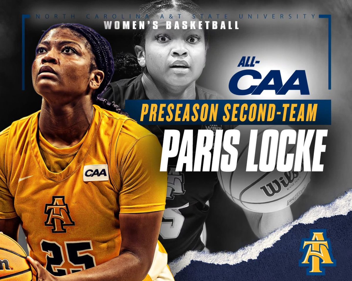 Congratulations to women’s basketball’s Paris Locke on being named 2025-26 preseason All-CAA second-team!

#AggieWBB💙💛  #Commit2Grit #WeAboveMe #LevelUp #BeUncommon