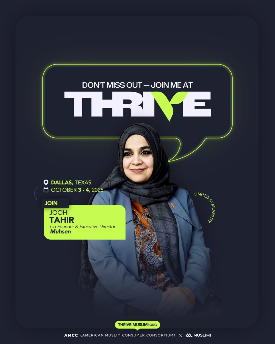 Meet Joohi Tahir – a trailblazer in advocacy and inclusion.

As the Co-Founder and Executive Director of MUHSEN (Muslims Understanding &amp; Helping Special Education Needs) – founded with Shaykh Omar Suleiman – Joohi has built groundbreaking programs.

#Thrive2025