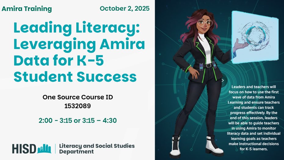 michelleferrini's tweet image. PD Day Success! Presented on Amira data reports and their uses. The data Amira provides is endless and the benefits for students and educators are truly unlimited. Thank you to everyone who joined us.
#AmiraLearning #DataDrivenInstruction #LiteracyLeadership