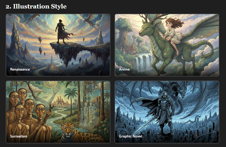 lumenrpg's tweet photo. ✨ New Illustration Styles Unlocked!
You can now bring your adventure to life in Surrealism and Graphic Novel styles.
Which one will you choose for your story? 🖌️🐉

#AIart #RPG #gamedev https://t.co/17Y5CJMPPN