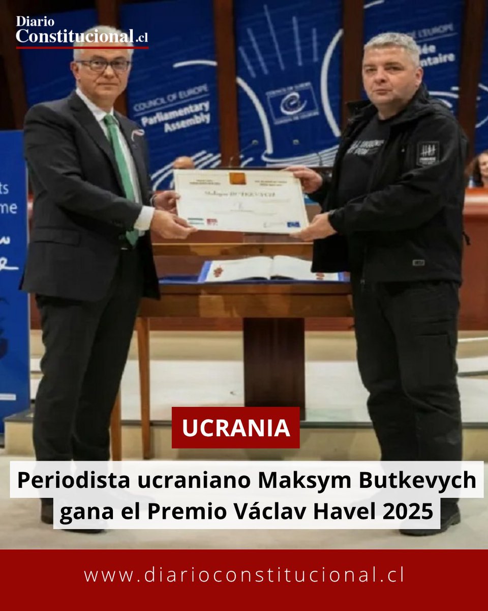 📢 El periodista ucraniano Maksym Butkevych es galardonado con el Premio Václav Havel 2025 por su compromiso con la libertad de prensa y los derechos humanos en contextos de conflicto.

Lee más 👉 diarioconstitucional.cl/2025/10/01/per…

#Periodismo #Ucrania #LibertadDeExpresión