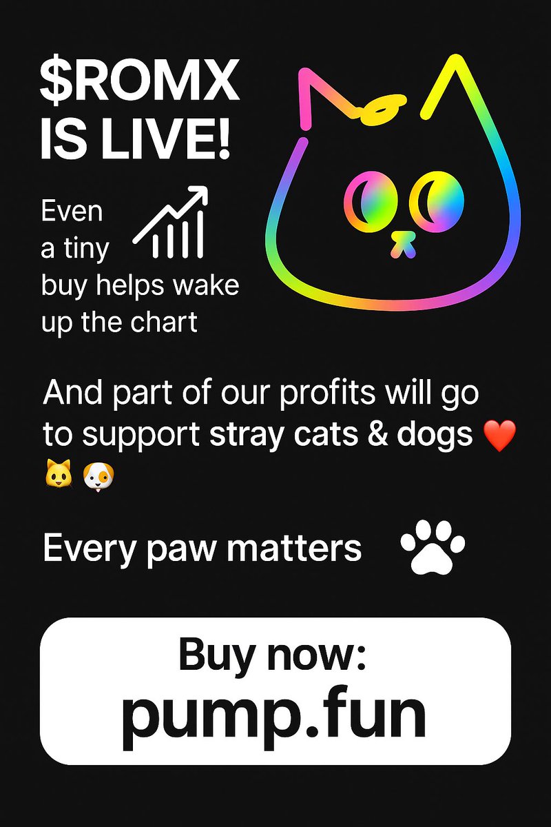 RoomiX_'s tweet photo. Every paw matters 🐾
$ROMX is not just a meme coin – it’s a mission.
Part of our profits will go to support stray cats & dogs 🐱🐶❤️
Join the Meowvement 🚀
👉 https://t.co/u5nRcPn1a1
#ROMX #Solana #Crypto #MemeCoin #Cats #Dogs https://t.co/HlXCtSjMaC
