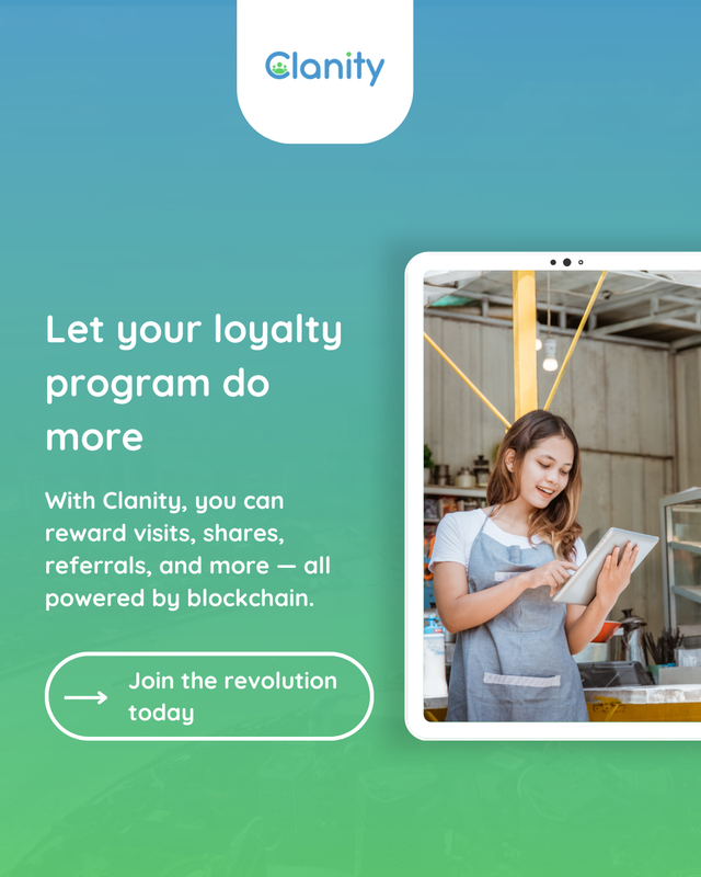 clanityofficial's tweet photo. 🛠️ Loyalty isn’t just about points anymore. With Clanity, you can reward a wide range of customer actions — from social engagement to real-world visits — using a universal token they’ll actually value.

Join the Clan at https://t.co/cuYHcdI91B https://t.co/WKLX5RDeuC