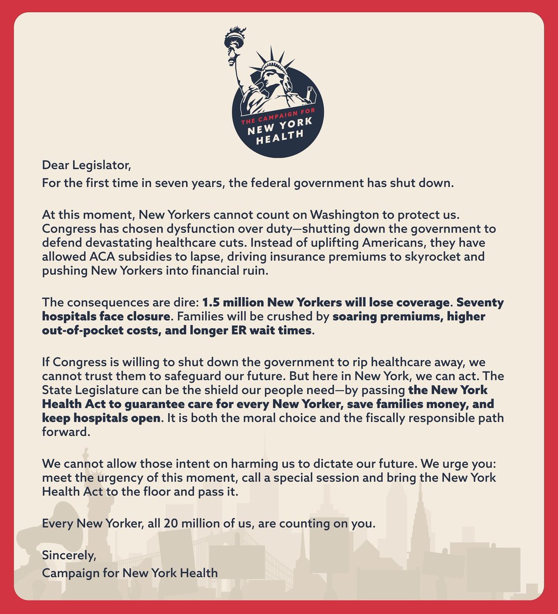 Today this letter was sent to NYS legislators because it has become obvious that our federal government is more interested in harming us, than protecting us. 

The NYS legislature can fight back by passing NYHA.

Call and tag your legislators and urge them to pass NYHA.
