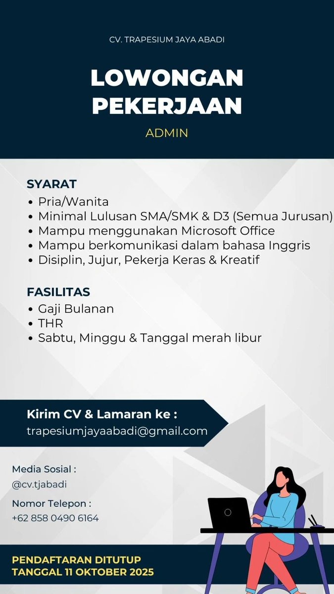 jing_haoo's tweet image. #LokerSidoarjo #LokerAdmin #LokerCot
Penempatan: Sukodono, Sidoarjo.