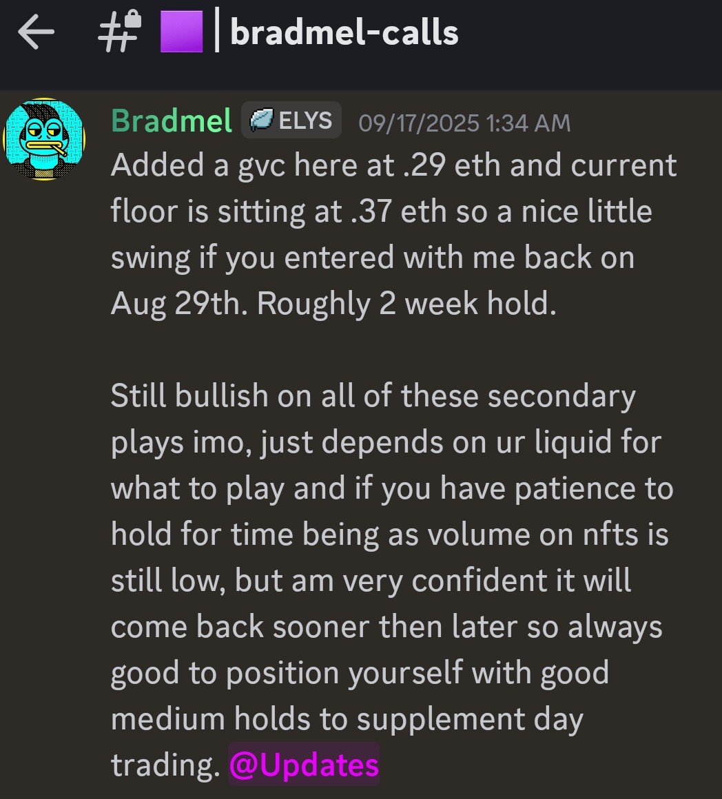 elysian_nexus_'s tweet photo. GVC pinged Aug 30th at 0.29 eth and updated Sept 17th at 0.37 eth for second entry.

Today, it is sitting at 0.674 eth while eth is way up as well.

Elysian fam cooking as always. 

Shoutout @bradmel__ https://t.co/a5gWWgowE4