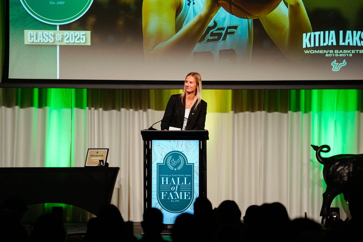 USFWBB's tweet image. A remarkable career, now etched in history. Congrats to @KitLaksa on her induction into the USF Athletics Hall of Fame!