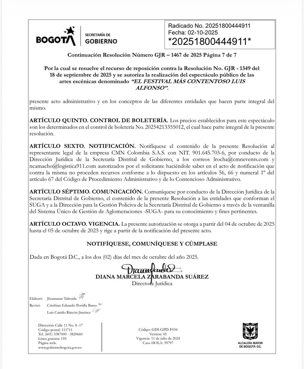 Para las personas que habían manifestado su preocupación por la realización del show de Luis Alfonso en el Estadio El Campín, la Secretaría de Gobierno de Bogotá ha aprobado en segunda instancia todos los permisos para su realización este Sábado, 4 de Octubre 📍🏟️

Últimas
