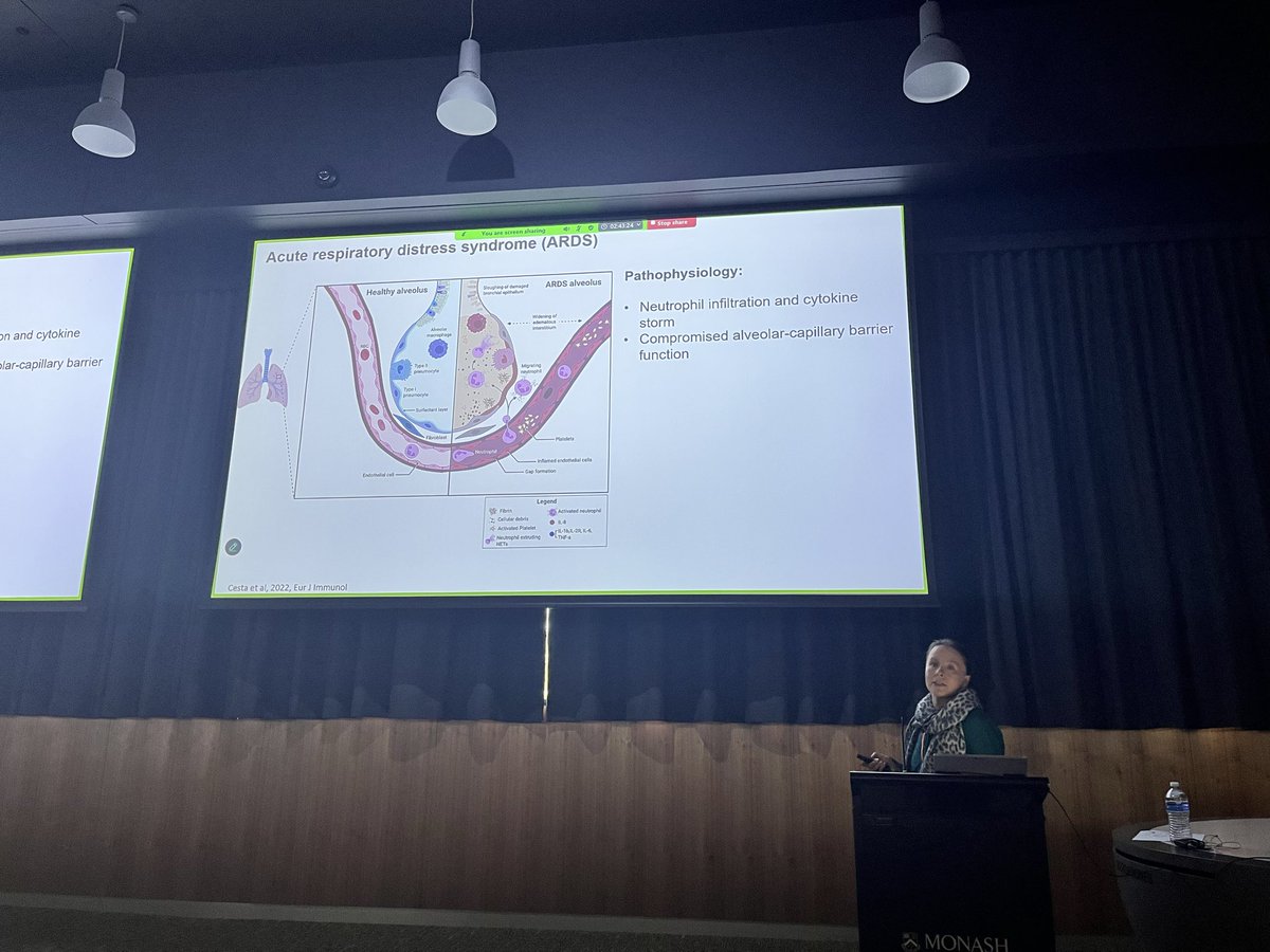 ImmuMon's tweet photo. Great talk from Natalie Payne (BDI) on how mesenchymal stromal cells (MSCs) help resolve lung inflammation. 🫁
She showed MSCs regulate splenic macrophage iron balance to improve outcomes in acute lung injury and ARDS. #Immunology #Monash https://t.co/a7aol0eWiu