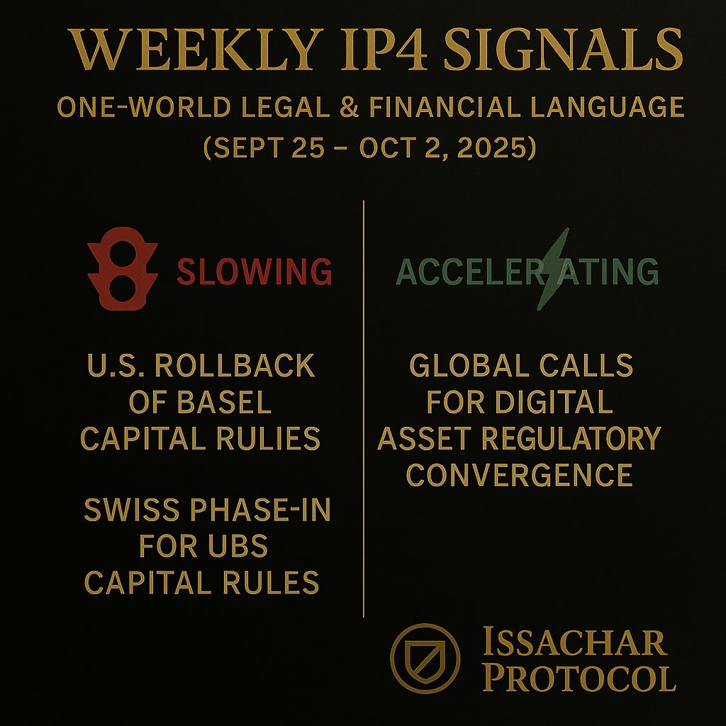 IssacharProtoc's tweet image. U.S. slows Basel, Switzerland delays UBS rules…
But global regulators push harder for digital asset convergence.

One rulebook is coming into focus.
#IssacharProtocol