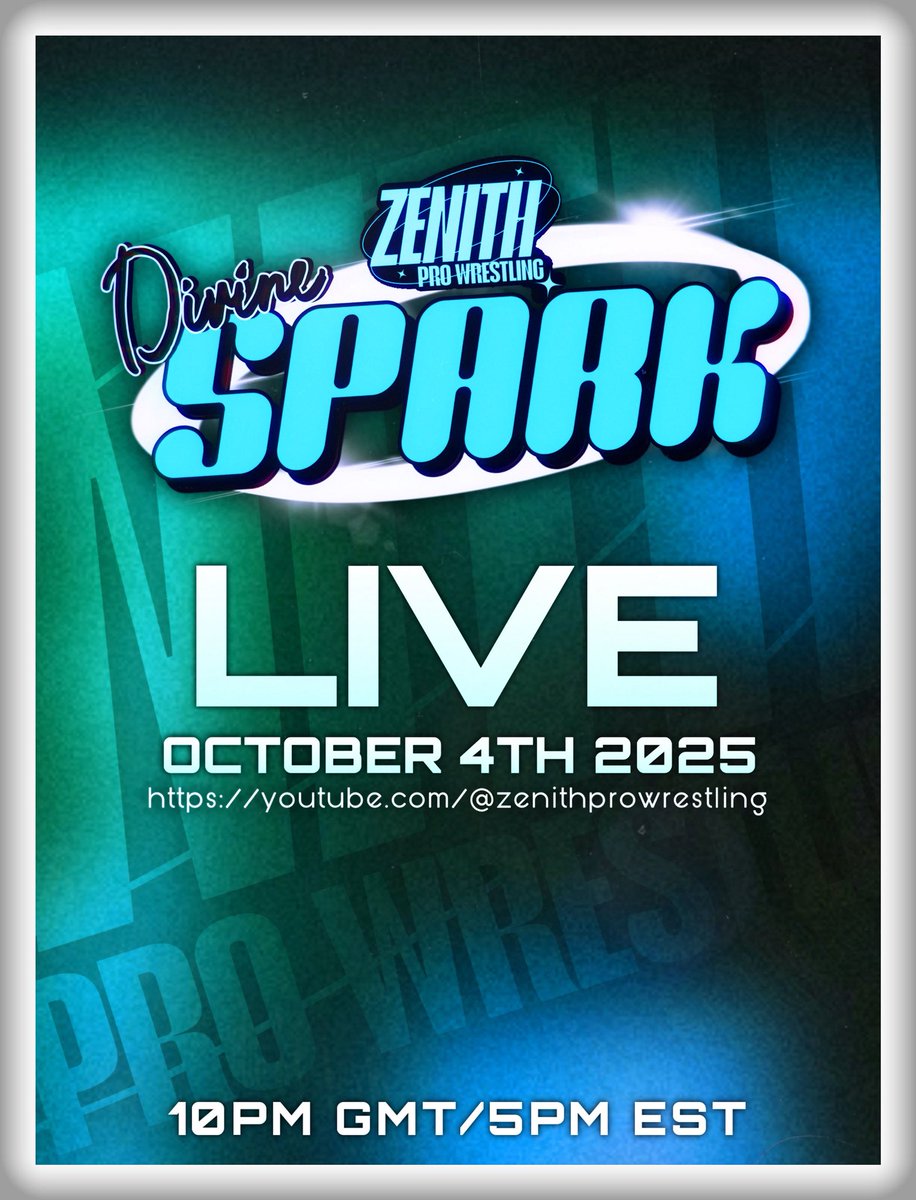 cawbase_'s tweet photo. Zenith Pro Wrestling announces the date for their debut PPV ‘Divine Sparks’, airing exclusively on YouTube October 4th. https://t.co/iJiRULzNiY