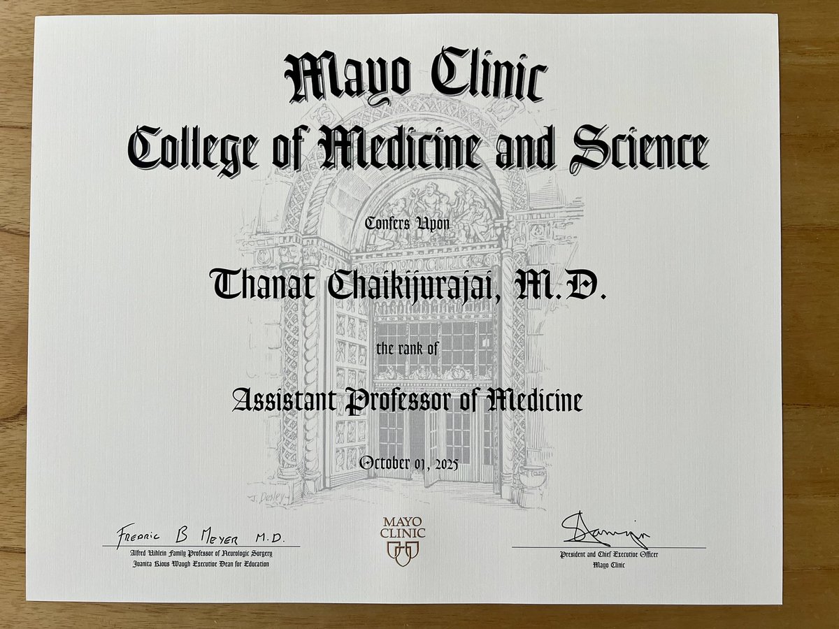 TChaikijurajai's tweet image. Officially promoted to Assistant Professor of Medicine at Mayo Clinic! Deeply grateful for the support and mentorship throughout my journey 😊🙏