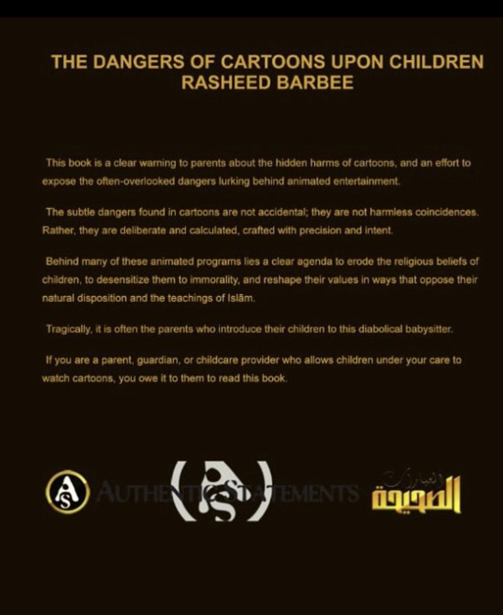 ASBookstore's tweet photo. NOW AVAILABLE !!! @ Authentic Statements Store or Online "The Dangers Of Cartoons Upon Children" By Rasheed Barbee

https://t.co/D16yzlpCXy https://t.co/uuhbXmmjXe