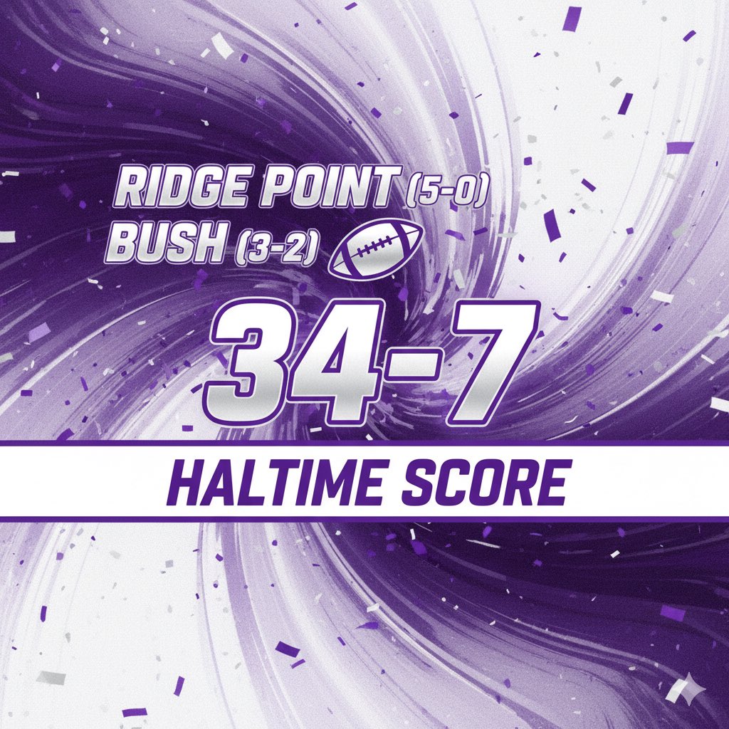 RPHS_Panthers10's tweet photo. @RGAPMobileLive @RPHS_MCJROTC @RPHS_Royals 🚨Football (V)🚨: Ridge Point Blitzes Bush/Breaks for Half/Boomerangs Back for more 2nd half action! RP v. Bush in a #BroncBuster! #LetsGoRP! #BeatBush! #PanthersGoneWild #PantherStyle @RGAPMobileLive
Panthers 34
Broncos 7
Halftime https://t.co/YsEiCfimYe