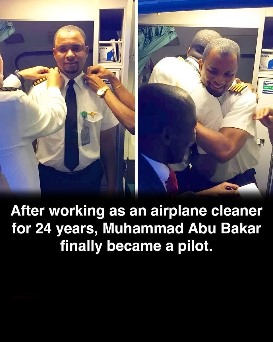 JamesTate121's tweet image. From Airplane Cleaner to Pilot — 24 Years of Perseverance 
Meet Muhammad Abu Bakar, who started as an airplane cleaner and, after 24 years of hard work, finally achieved his dream of becoming a pilot at Azman Air. 
His story is a powerful reminder that no dream is too big and no…