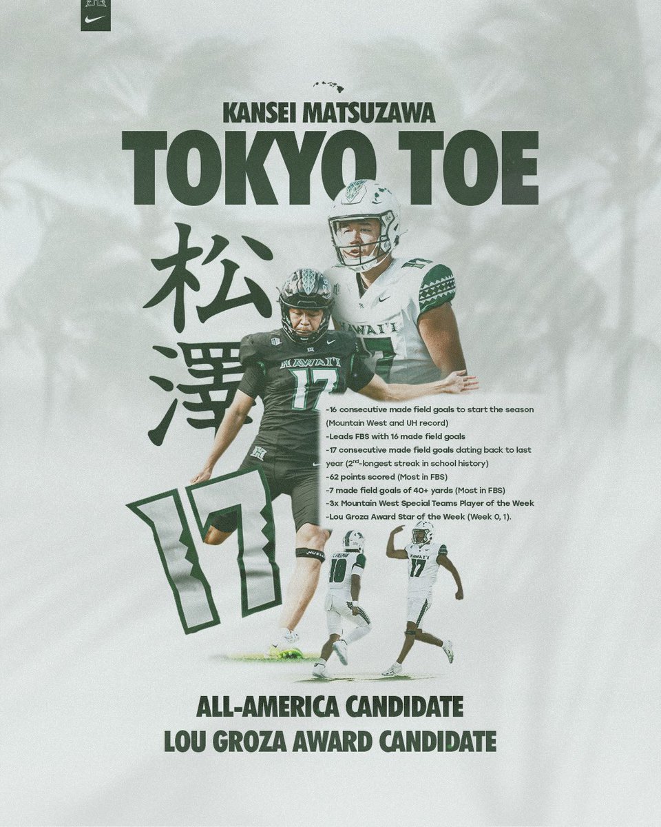 The Tokyo Toe… college football’s most prolific kicker 🇯🇵

➡️ hawaiiathletics.com/TokyoToe

#BRADDAHHOOD x #GoBows
