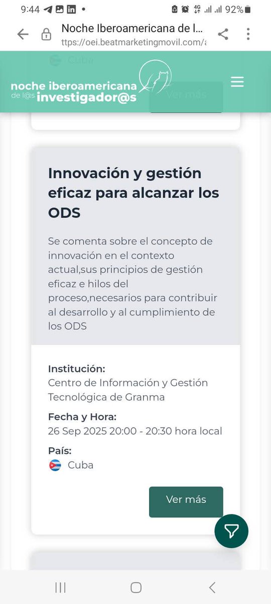 Felicidades a nuestra Consultora Líder, Mayra Arias <a href="/CIGET_Granma/">CIGET Granma 🇨🇺</a> x su participación en la Noche Iberoamericana de Investigadores, espacio para socializar resultados y amar la Ciencia, la Tecnologia y la Innovación. #CienciaCubana #ProvinciaGranma <a href="/ArmandoRguezB/">Armando</a> <a href="/RpYolennis/">Yolennis RP</a>