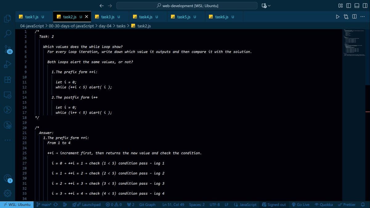 arbazhaider0's tweet image. 🗓️Day 20 of #100DaysOfCode
📚#WebDevCohort1.0 with @ChaiCodeHQ
💻JavaScript:
➡️Completed for loops and Wrapped Up JavaScript Language Basics
➡️Learned about break, continue, and labels (how labels helps in nested loops)
➡️Solved 6 beginner-level problems to understand loop flow