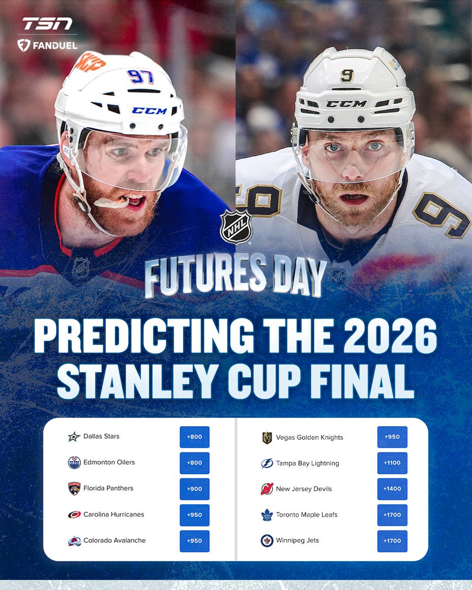 TSN_Edge's tweet photo. Who do you have making the Stanley Cup Final this season? 🤔

@MeghanChayka gives her take for Friday’s NHL #FuturesDay on @FanDuelCanada! 🏒 https://t.co/59mLw0CtJk