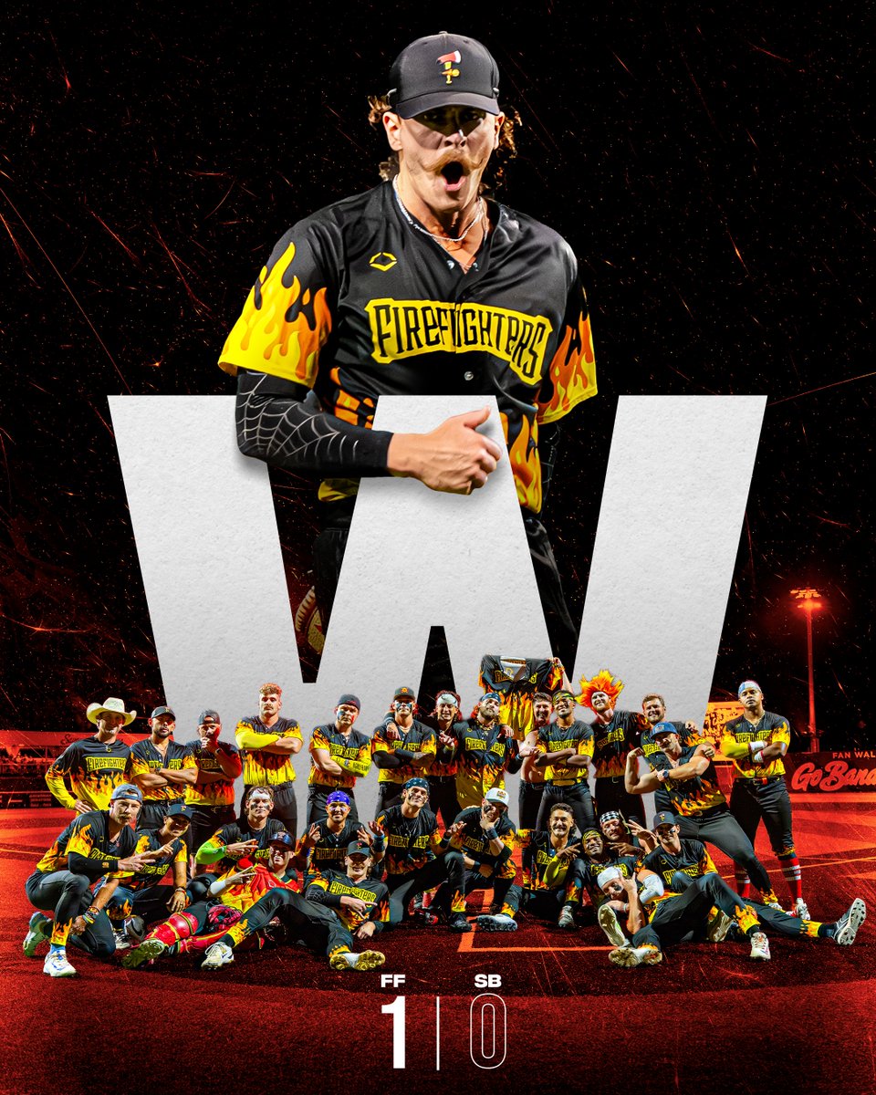 BananaBall_'s tweet photo. THE FIREFIGHTERS UPSET THE SAVANNAH BANANAS IN GAME 1 🤯

@b_webb_9 takes home Showman of the Night honors after throwing four strikeouts and inducing seven trick plays 🔥 https://t.co/3ncTW5hVlQ