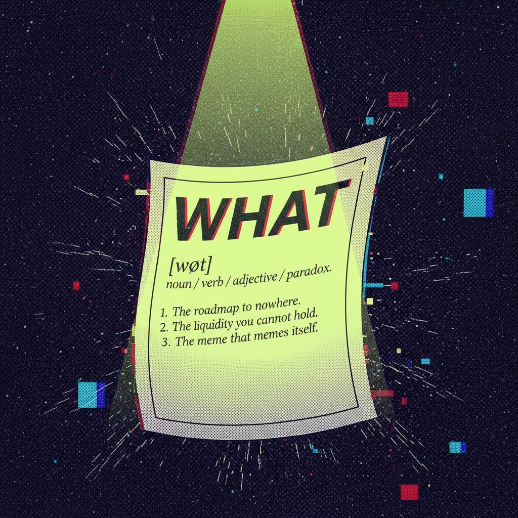 WhatCoinHQ's tweet photo. WHAT is $WHAT? 🌀
A definition attempt- It exists only to exist. Undefined on purpose or WHAT? https://t.co/UFkgCqblmk
