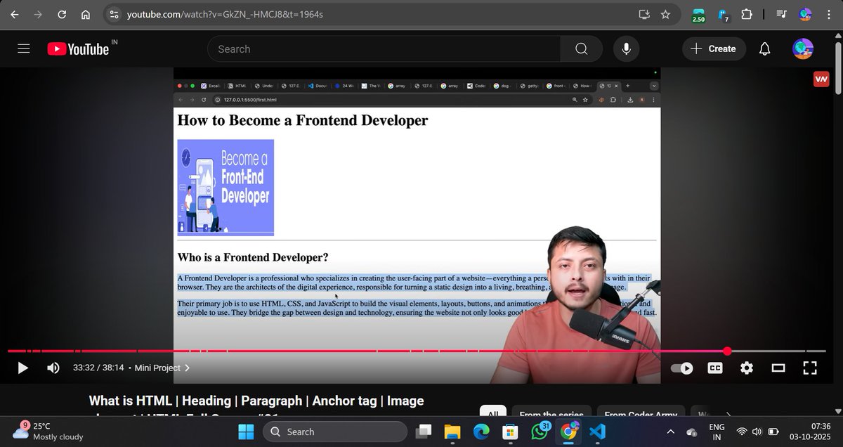 YashChoubey0909's tweet image. 🌐 Day 2 of my Web Dev journey with @CoderArmyYT
Built a small project today using only HTML — a simple webpage structure with headings, paragraphs & links.
Excited to keep leveling up day by day! 💻🔥
#WebDev #100daysofcodechallenge #coderarmy @rohit_negi9 #mernstack #Day2