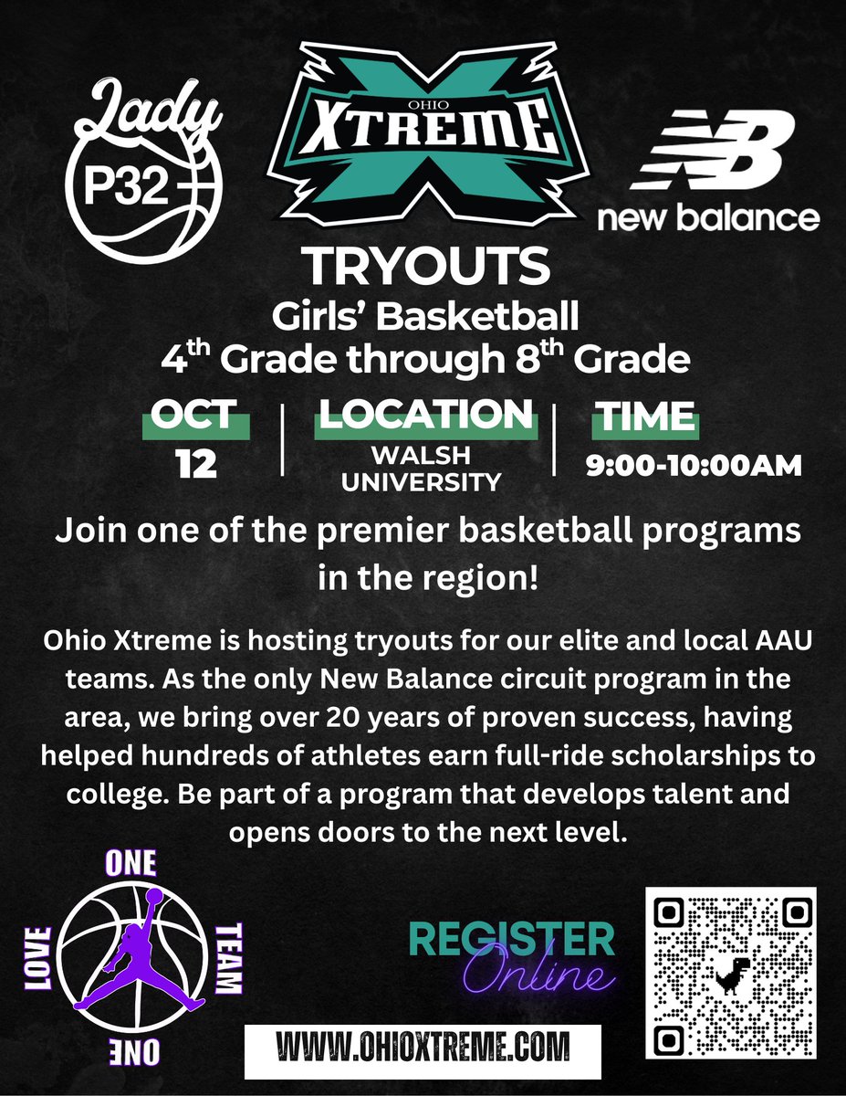 Ohio Xtreme Tryouts are here and we’re ready to see who’s bringing the 🔥 to the court!  More info below!
-Walsh University – North Canton, OH
-Oct 12 | 4th through 8th Grade
-9am – 10am
Direct Link: ohioxtreme.com