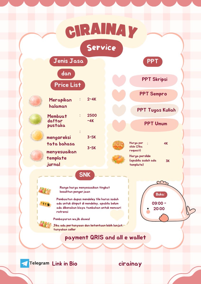 haiiamra's tweet photo. Hi cici open parafrase💗
u get👇
💗 Pengerjaan manual no Ai, hasilnya pasti real &amp; dicek di mana pun akan sesuai.
💗 free cek turnitin
💗 Bergaransi? pastinya! 
💗 Harga ramah di kantong!
Testi: di pin ya
🎫: https://t.co/6rsT0cuFG8 or https://t.co/lq0OCyIl4H 
#zonauang #zonaba https://t.co/VlCqJ2QPO1