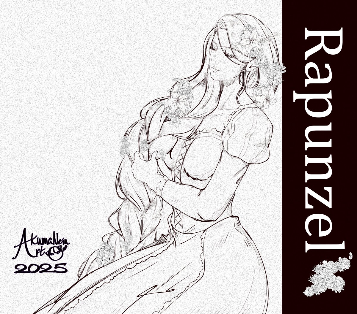 AkumaNein's tweet photo. Inktober2025 Day 2: Weave Rapunzel #Inktober2025 #Inktober #inktober2025day2 #RAPUNZEL https://t.co/po9YWc7B16
