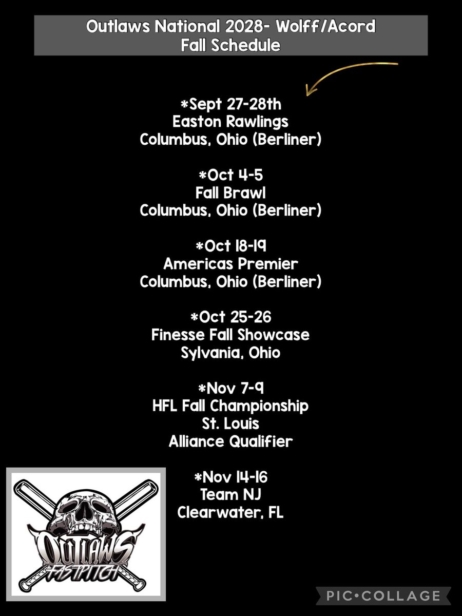 Fall schedule! Come watch us ball out!! #gooutlaws <a href="/CoachBallMalone/">Cindy Ball-Malone</a> <a href="/CoachMFrezzotti/">Magali Frezzotti</a> <a href="/nix131313/">Coach Nix</a> <a href="/coach_crowell/">Clarisa Crowell</a> <a href="/CoachScibelli/">Coach Tony Scibelli</a> <a href="/CaitlinLowe/">Caitlin Lowe</a> <a href="/rykerzc/">Ryker Zane Chason</a>