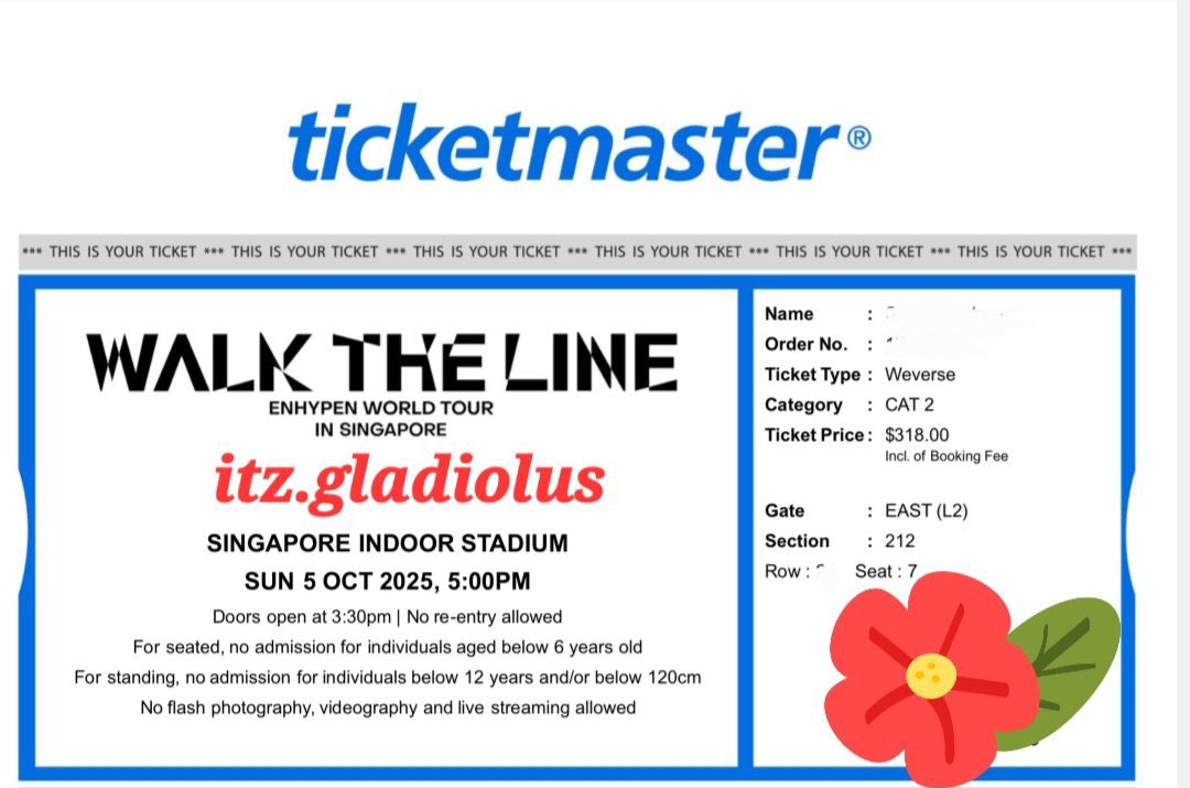 WTS / Want To Sell 
ENHYPEN WTL IN SINGAPORE DAY 3🇸🇬

🎫 Cat 2 Section 212
✅ Can provide all proofs / f2f jabodetabek
💰dm for price 
Trusted 

intl buyer ok 

t. 엔하이픈 selling lfb walk the line sg enha concert wtb
#WALKTHELINE_IN_SINGAPORE #ENHYPEN