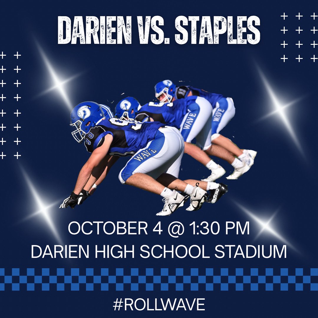 DHSBWfootball's tweet image. Calling all fans to DHS Stadium on Saturday, October 4 at 1:30 pm for Darien vs Staples. 
#rollwave #bluewavepride