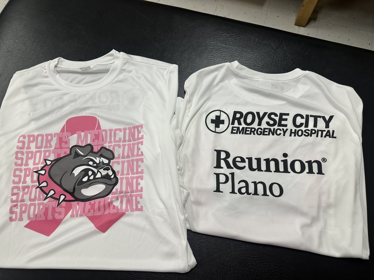 Thank You Royse City Emergency Hospital and Reunion Plano for sponsoring our Pink Our shirts for tonight!! We are very thankful for your support for our Sports Med program!

Thank you to Rockwall Sports for making our shirts as well!