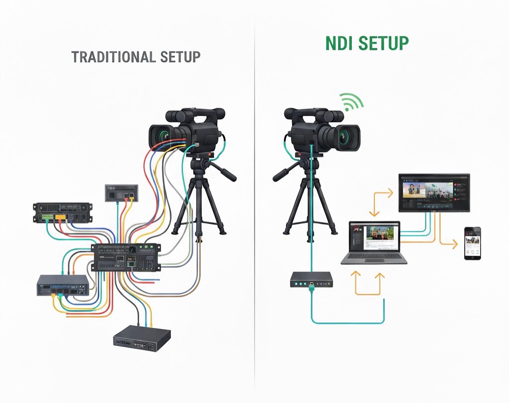 ProAV_Picks's tweet image. 📢PTZカメラ運用の可能性を広げる「#NDI」とは？
〜ケーブル一本でシンプルに運用〜

&quot;NDI技術&quot;とは、ネットワークを通じて、高画質の映像、音声、制御信号をリアルタイムに伝送できるIPベースのプロトコルのことです。

🔻NDI運用のメリットについて
proav-picks.com/articles/9

#ProAVPicks